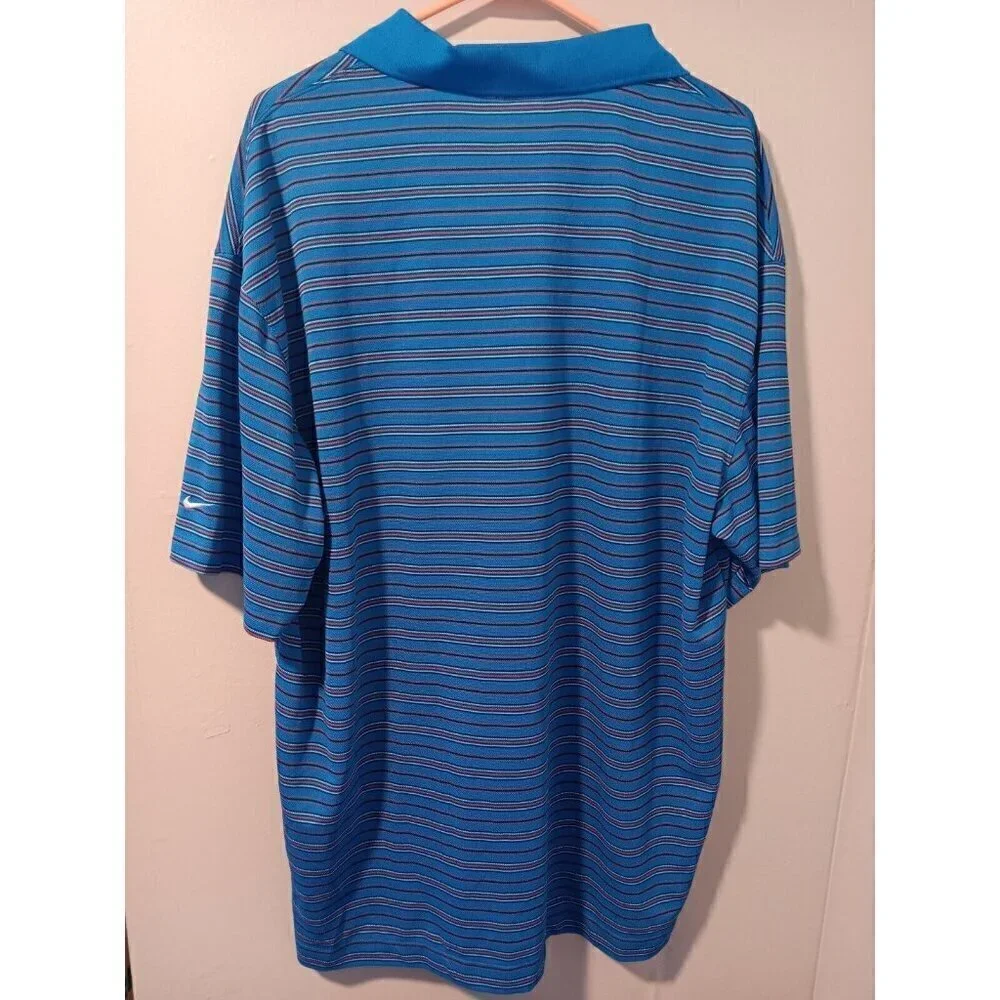 Men's 2XL Nike Golf Tour Performance Fit Dry Striped Polo Shirt Blue Striped